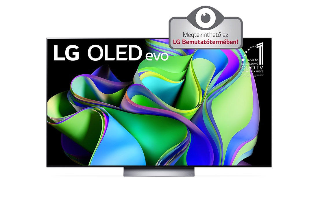 LG OLED evo C3, 65 col, 4K felbontás, 2023-as smart TV, Az LG OLED evo elölnézete a képernyőn a „10 Years World No. 1 OLED” (10 éve a világ első számú OLED-je) emblémával. , OLED65C32LA