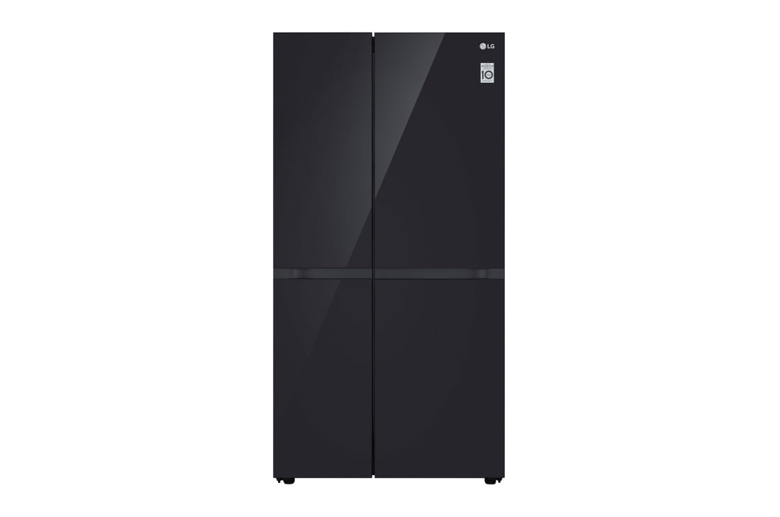 LG Side by Side 647L Refrigerator, Inverter Compressor, Multi AirFlow, Express Cool, Smart Diagnosis™, Black Glass color, front view, GCB-287GNWB