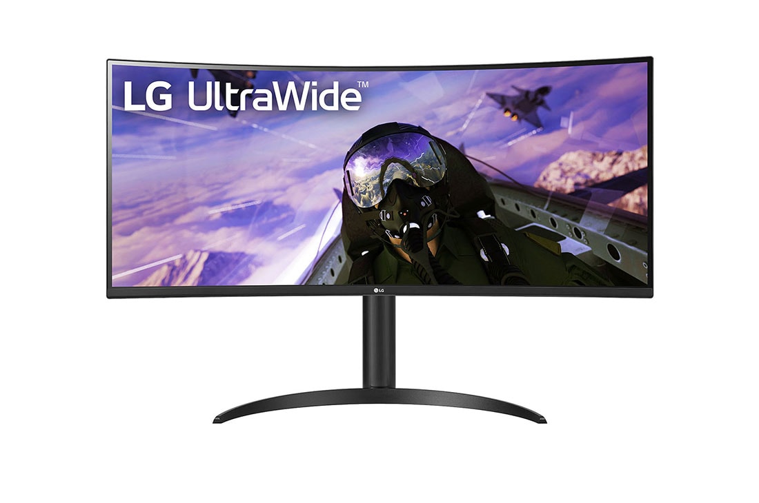 LG 34 col. 21:9 lenktas „UltraWide™“ QHD (3440 × 1440) monitorius, vaizdas iš priekio, 34WP65CP-B