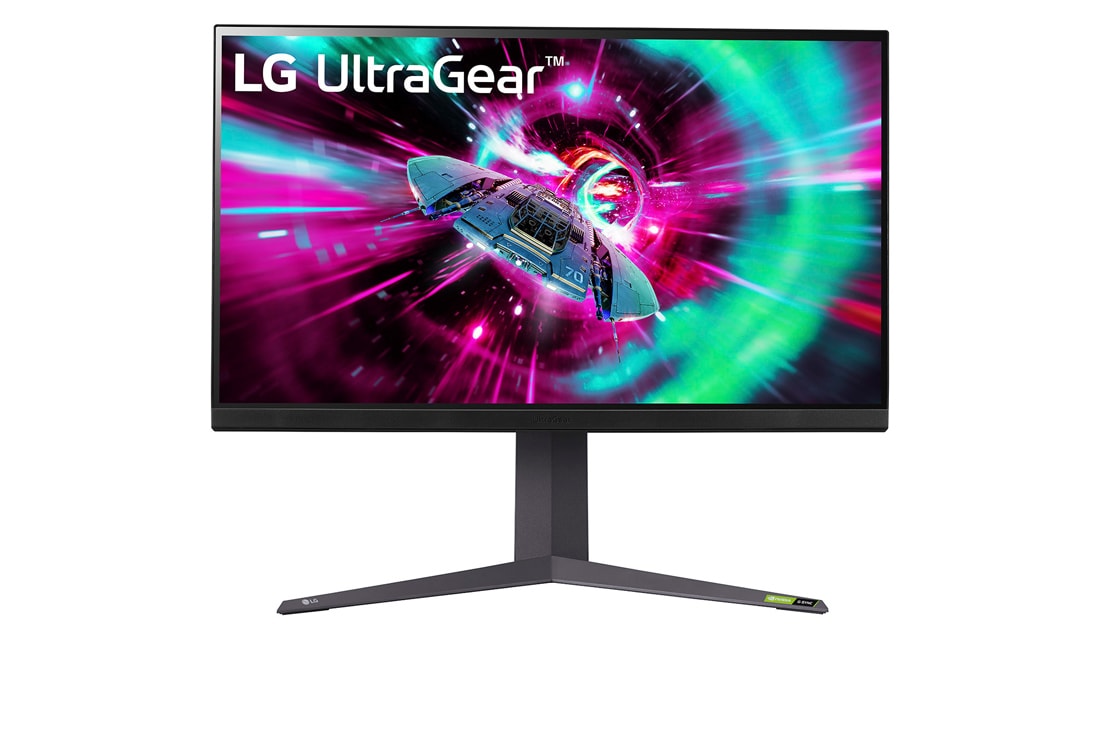 LG 32 collu LG UltraGear™ QHD monitors spēlēm ar 144 Hz atsvaidzes intensitāti, skats no priekšpuses, 32GR93U-B