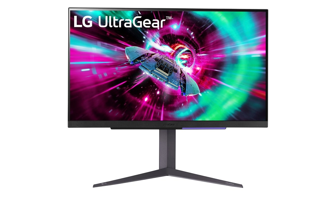 LG 27 collu LG UltraGear™ QHD monitors spēlēm ar 144 Hz atsvaidzes intensitāti, skats no priekšpuses, 27GR93U-B