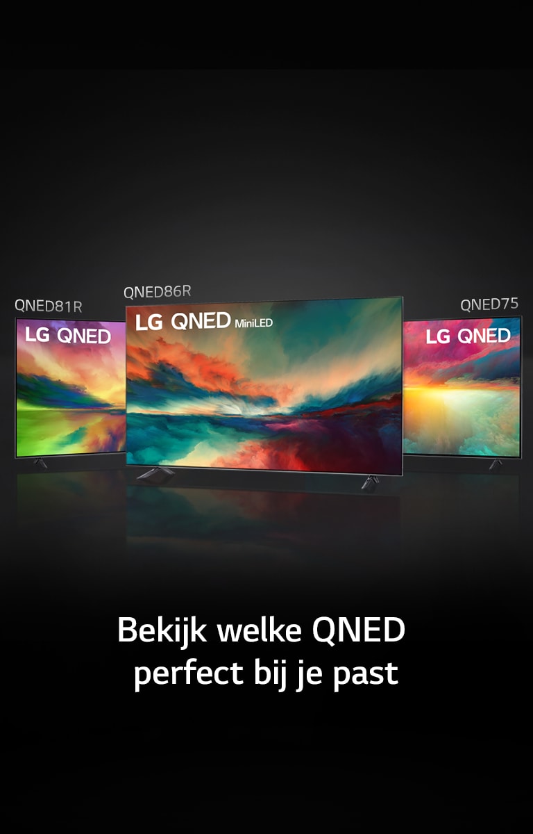 drie QLED tv's net gekleurde afbeeldingen en een zwarte achtergrond