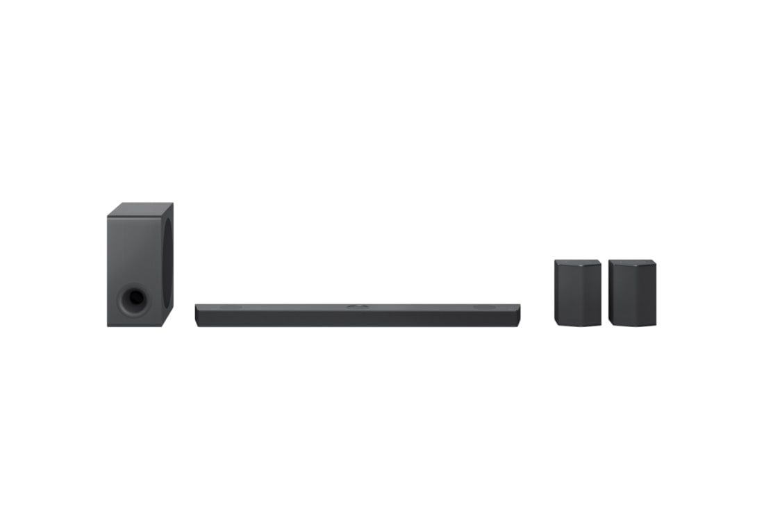 LG Soundbar with Dolby Atmos® 9.1.5 Channel - DS95QR, Vooraanzicht met subwoofer en achterluidspreker, DS95QR