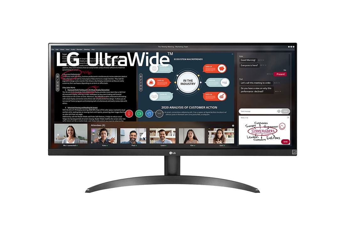 LG 29'' 21:9 UltraWide™ Full HD IPS-monitor met AMD FreeSync™, vooraanzicht, 29WP500-B