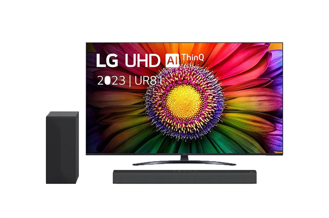 LG UHD UR81 65 inch 4K Smart TV & DS60Q soundbar, Front view, 65UR81006LJ.DS60Q