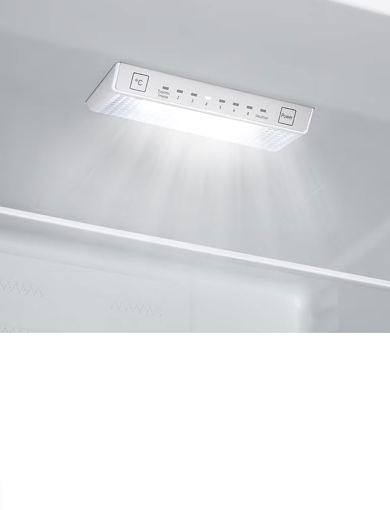 Kjøleskapets interne LED-lys er markert