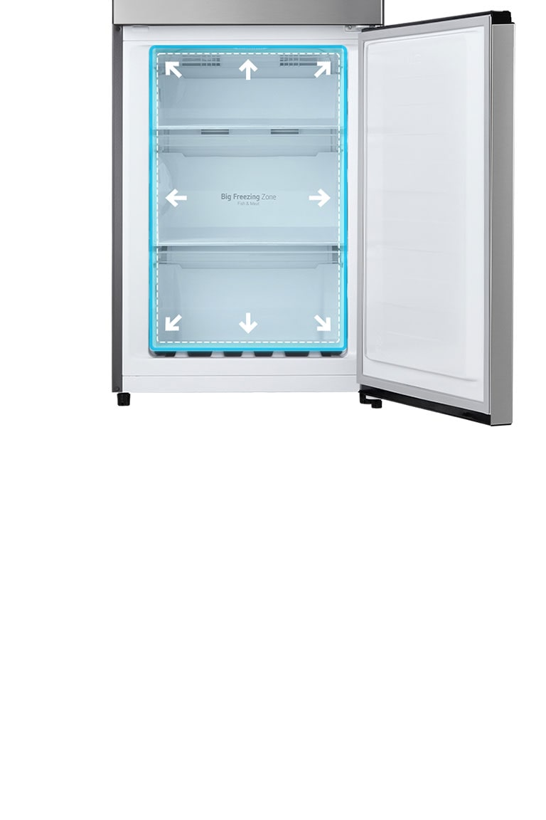 Bildet viser størrelsen på innsiden av kjøleskapet