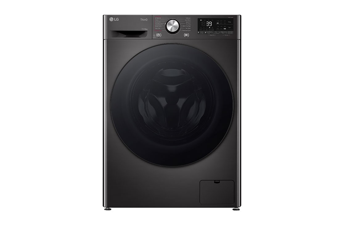 LG 11 kg / 6 kg Kombineret vaskemaskine/tørretumbler(Sort) - Steam, Energiklasse A/D, TurboWash™360, AI DD™, Smart Diagnosis™ med Wi-Fi, Front View, P4Y7ERPYZ