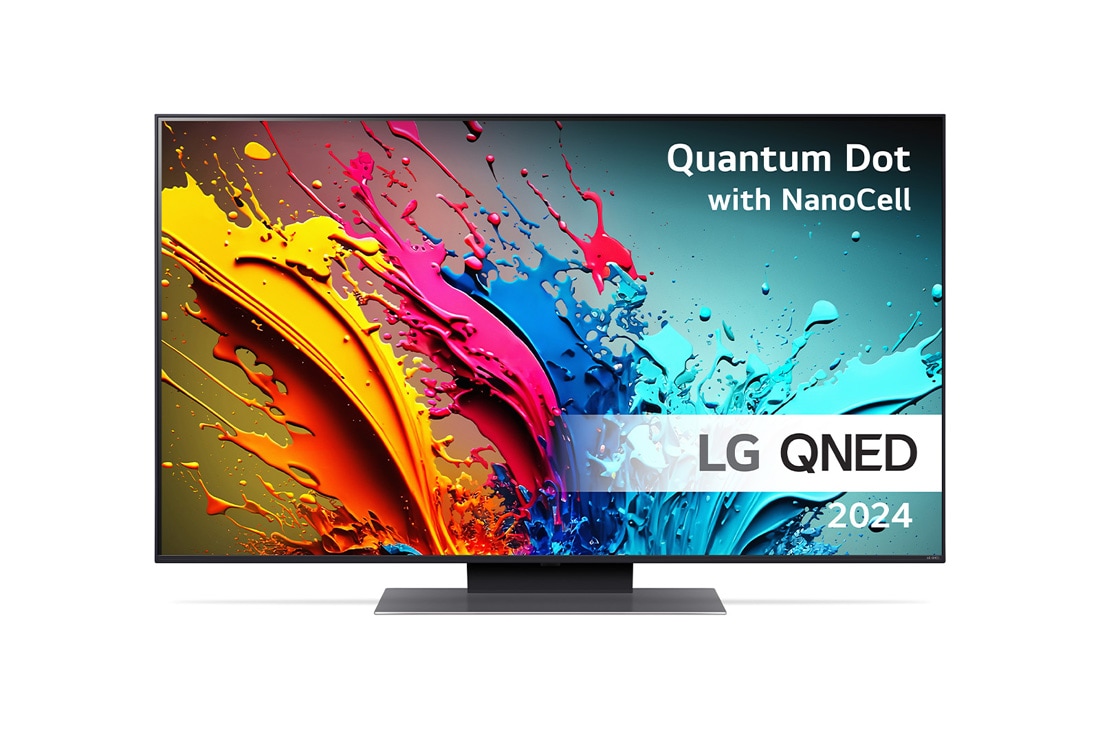 LG 50'' QNED 86 - 4K Smart TV (2024), LG QNED TV, QNED85 sett forfra med tekst fra LG QNED, Quantum Dot med NanoCell og 2024 på skjermen, 50QNED86T6A