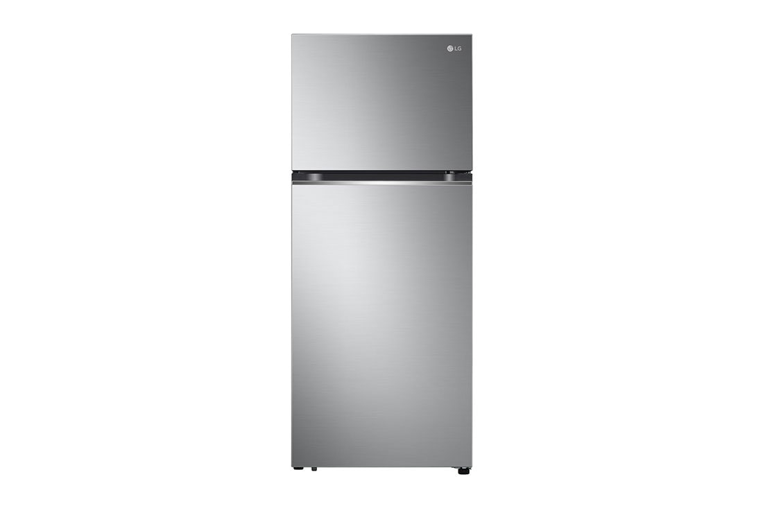 LG 375L Top Mount Fridge in Stainless Finish, front view, GT-5S