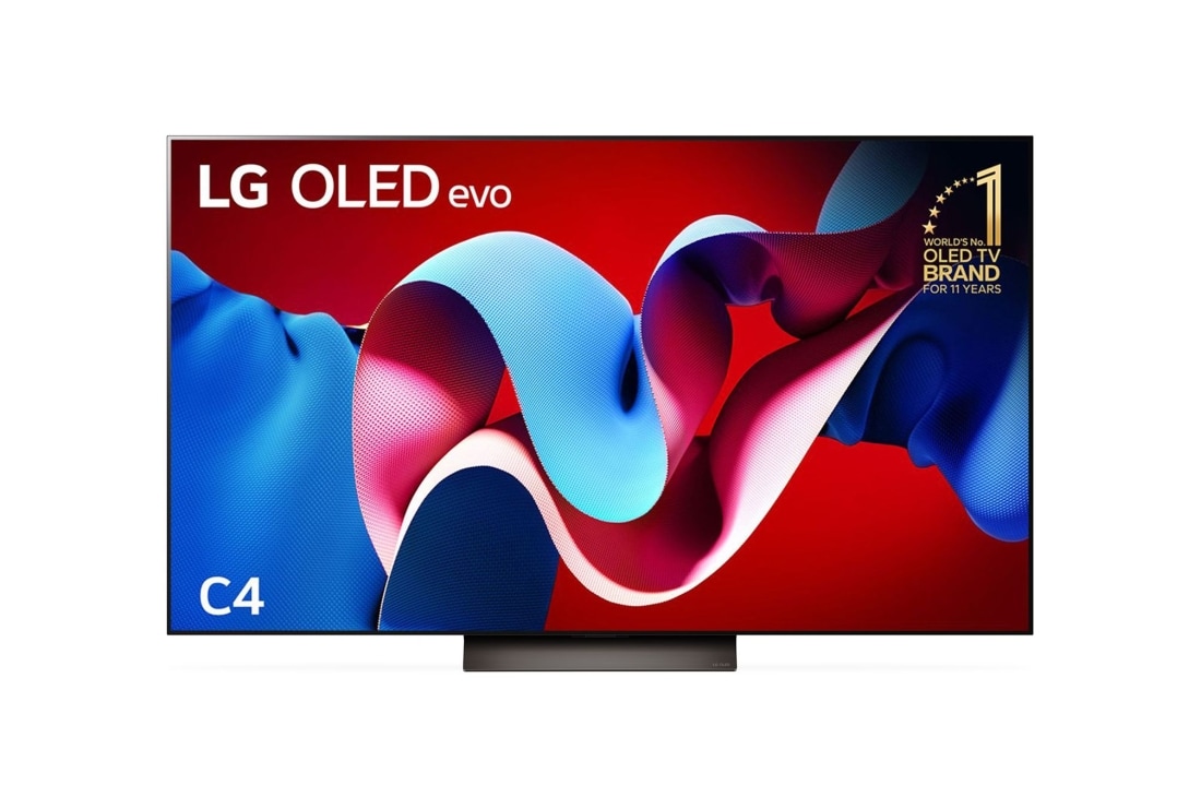 LG 65 inch LG OLED evo C4 4K Smart TV 2024, Front view with LG OLED evo and 11 Years World No.1 OLED Emblem on screen, OLED65C46LA