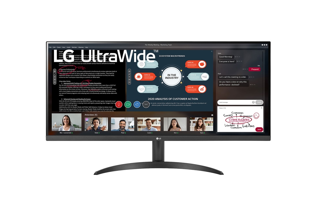 LG 34'' 21:9 UltraWide™ Full HD IPS Monitor with AMD FreeSync™, front view, 34WP500-B