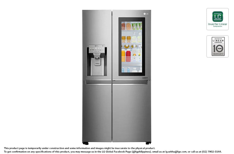 LG 23.8 cu.ft Instaview Door-in-Door™ Refrigerator, with Dispenser, Inverter Linear Compressor, with Smart Wifi, 10 Year Warranty on Compressor, 2 Year Warranty on Parts and Service, GR-X247CSAV