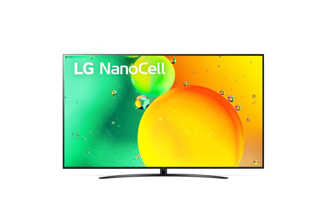 LG Telewizor LG 75” NanoCell 4K 2022 AI TV ze sztuczną inteligencją, DVB-T2/HEVC, 75NANO76, Widok z przodu telewizora LG NanoCell, 75NANO763QA