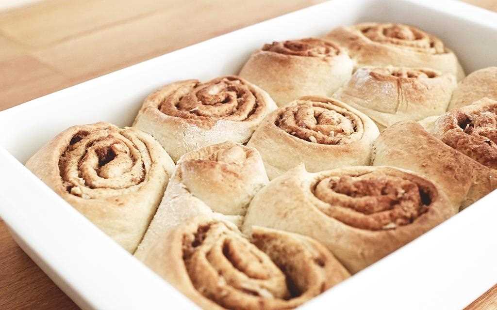 Pumpkin spiced cinnamon rolls sit ready to be baked in the LG NeoChef Countertop Microwave Oven