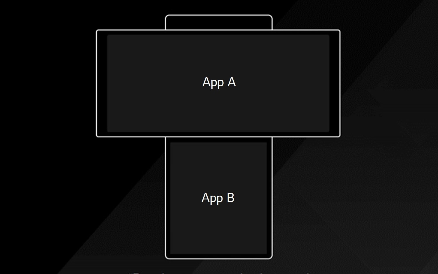 A graphic representing the two-app feature available in swivel mode on the LG WING