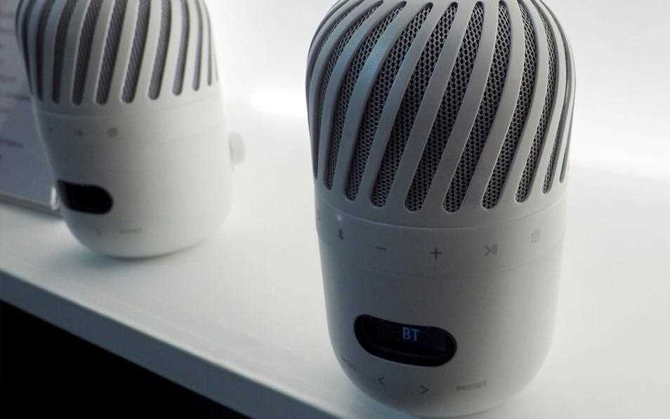 A front view of the levitating speaker at CES 2017