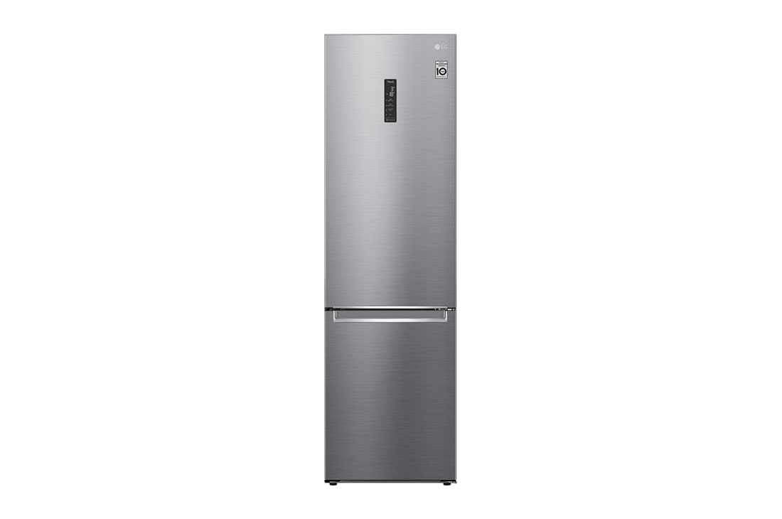 LG Combină frigorifică | Clasa E | 384 L | Total No Frost | Compresor Smart Inverter 10 ani Garanție | Door Cooling | ThinQ™ | Gri metalizat, Front View, GBB62PZHMN