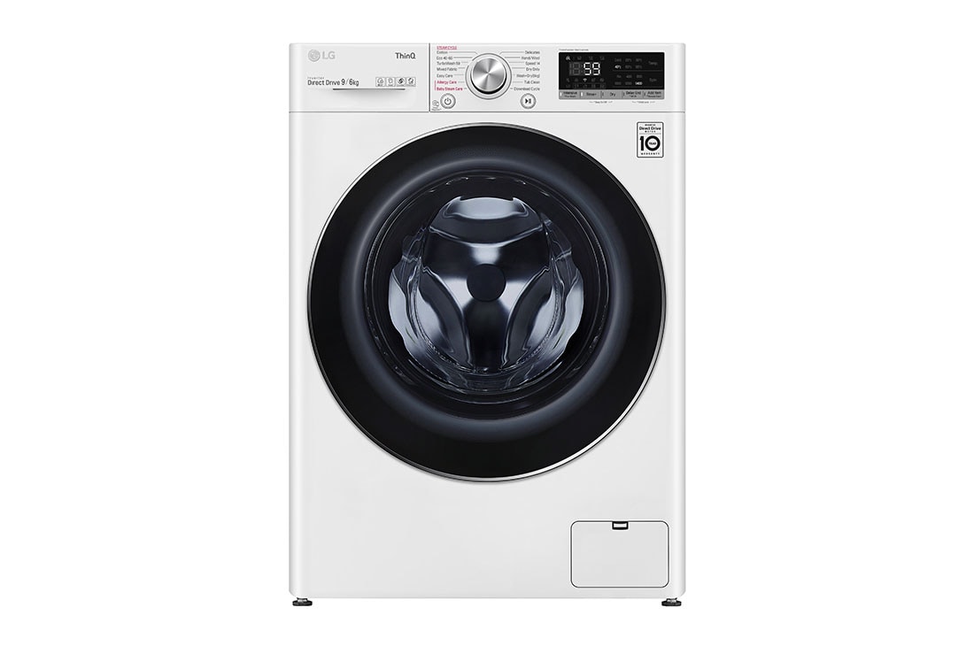 LG Mașină de spălat cu uscător | 9kg spălare/ 6kg uscare | 1400 rpm | AI Direct Drive™ | Steam™ | TurboWash™39 | Alb, front image, F4DV509S2E