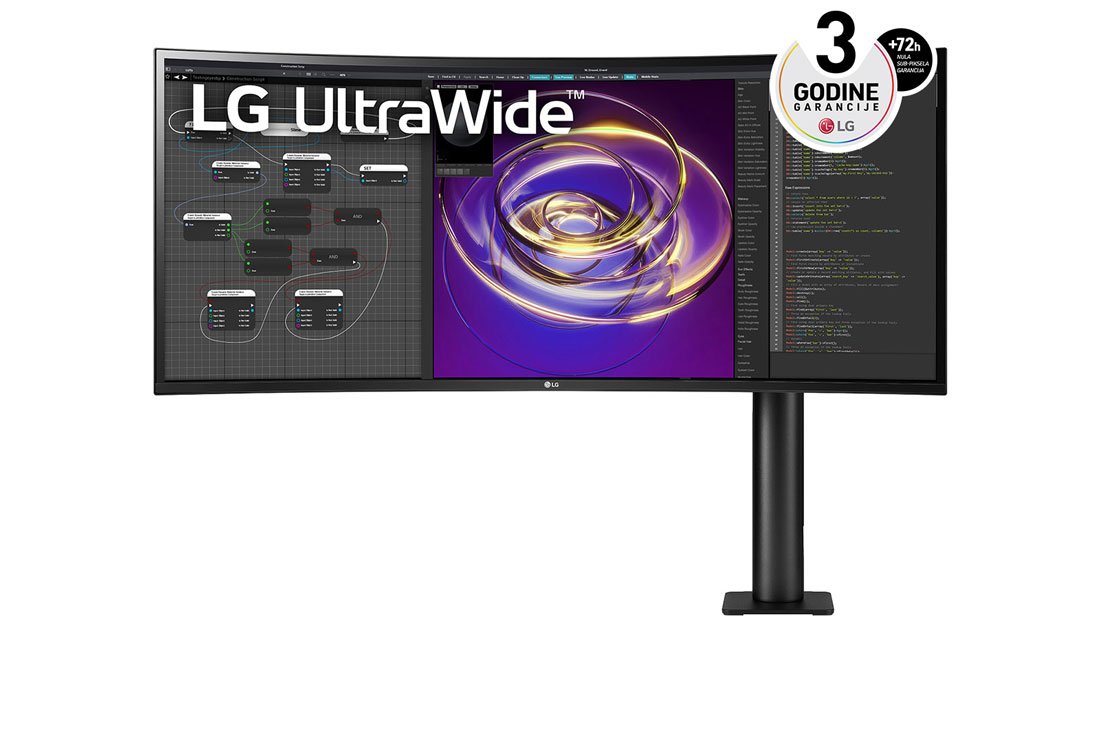 LG 34'' 21:9 QHD (3440 x 1440) UltraWide™ Ergo monitor, prikaz držača monitora spreda sa desne strane, 34WP88CP-B