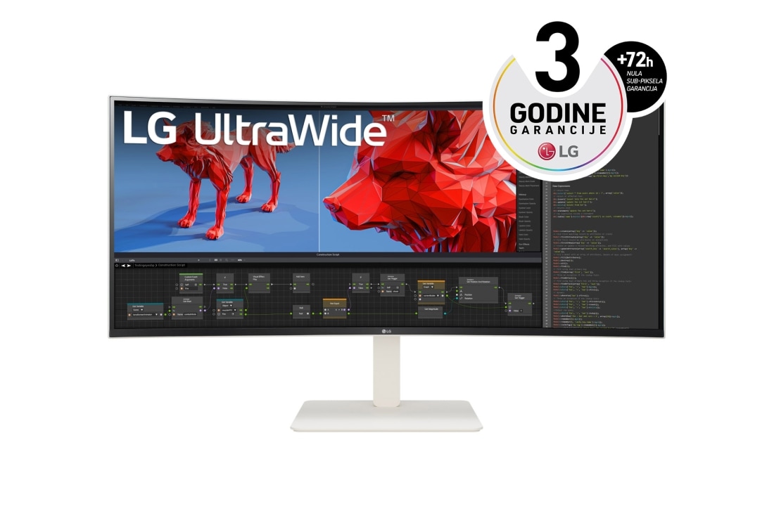 LG 38” UltraWide™ 21:9, zakrivljeni IPS monitor sa brzinom osvežavanja od 144 Hz, prednji prikaz	, 38WR85QC-W
