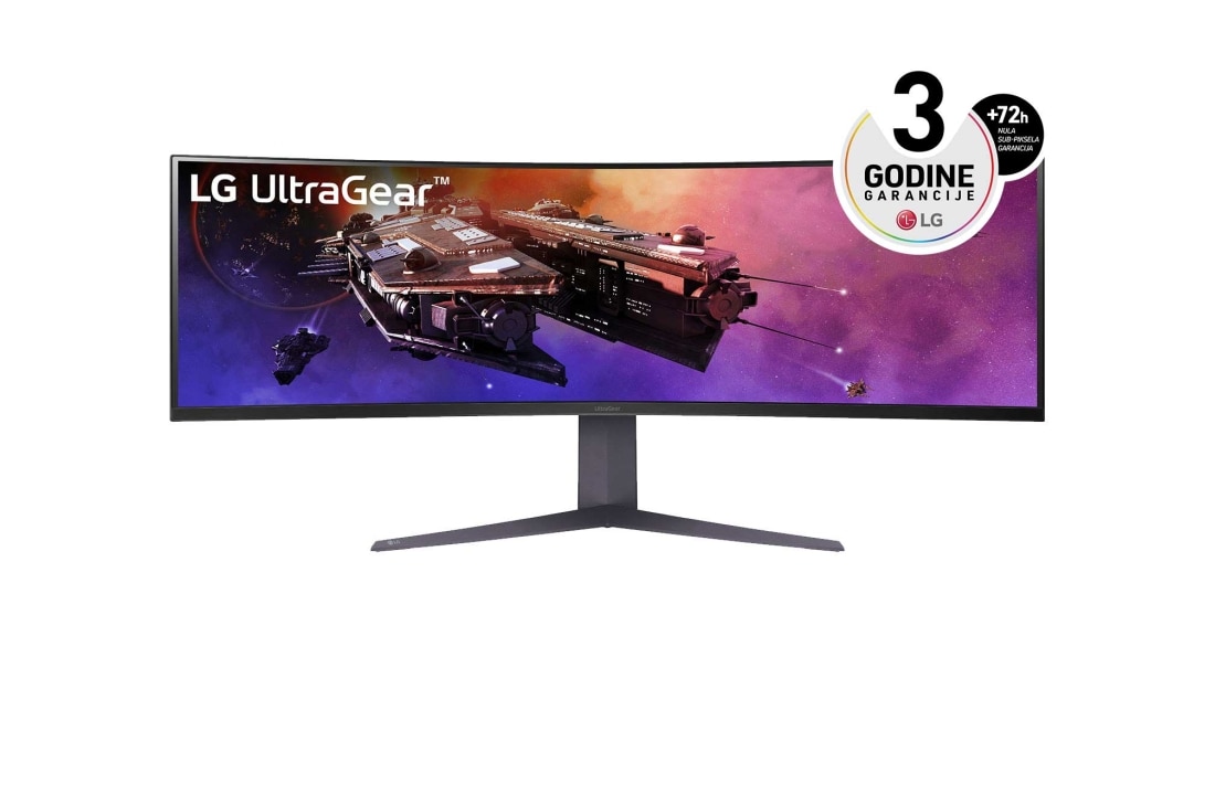 LG 45” UltraGear™ 32:9 odnos širina/visina, dvostruki KHD, zakrivljeni gejmer monitor sa brzinom osvežavanja od 200 Hz, Prednji prikaz	, 45GR75DC-B