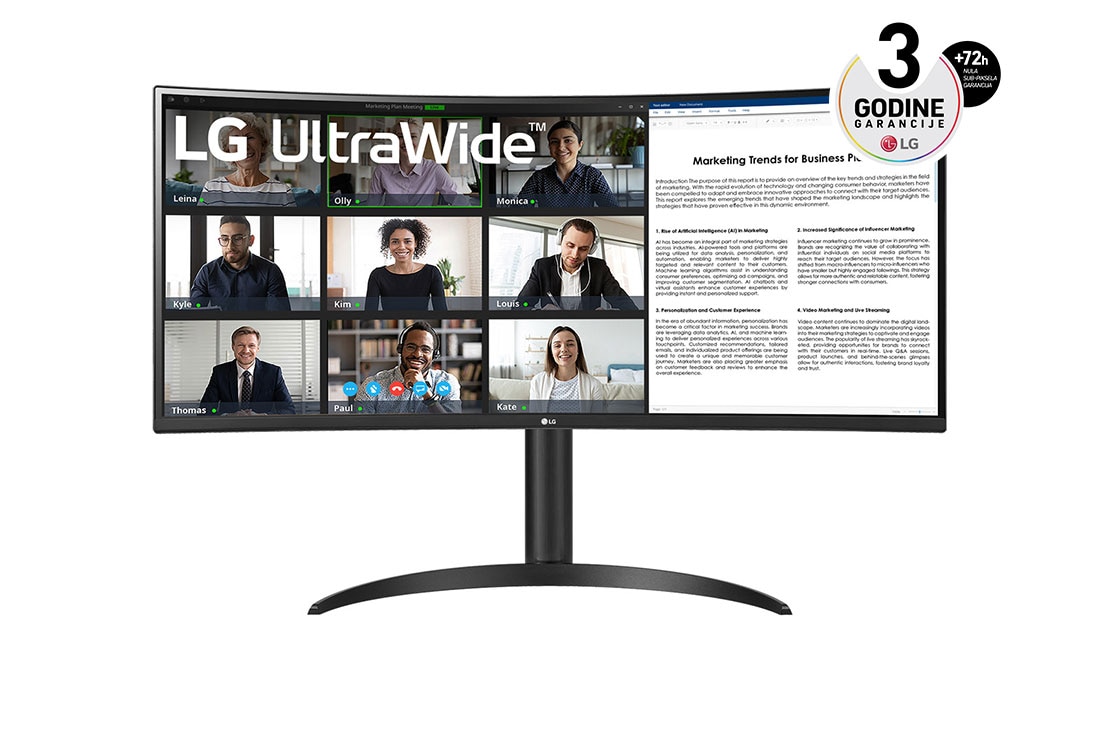 LG 34” UltraWide™ 21:9 zakrivljeni VA monitor sa brzinom osvežavanja od 100 Hz, prednji prikaz, 34WR55QC-B