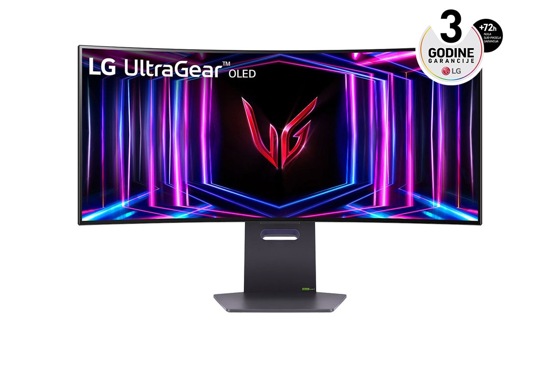 LG 34” UltraGear™ 21:9 QHD zakrivljeni monitor za igre sa brzinom osvežavanja od 240 Hz, prednji prikaz, 34GS95QE-B
