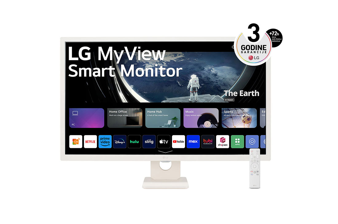 LG Smart monitor od 32 inča 16:9, prednji prikaz sa daljinskim upravljačem, 32SR50F-E