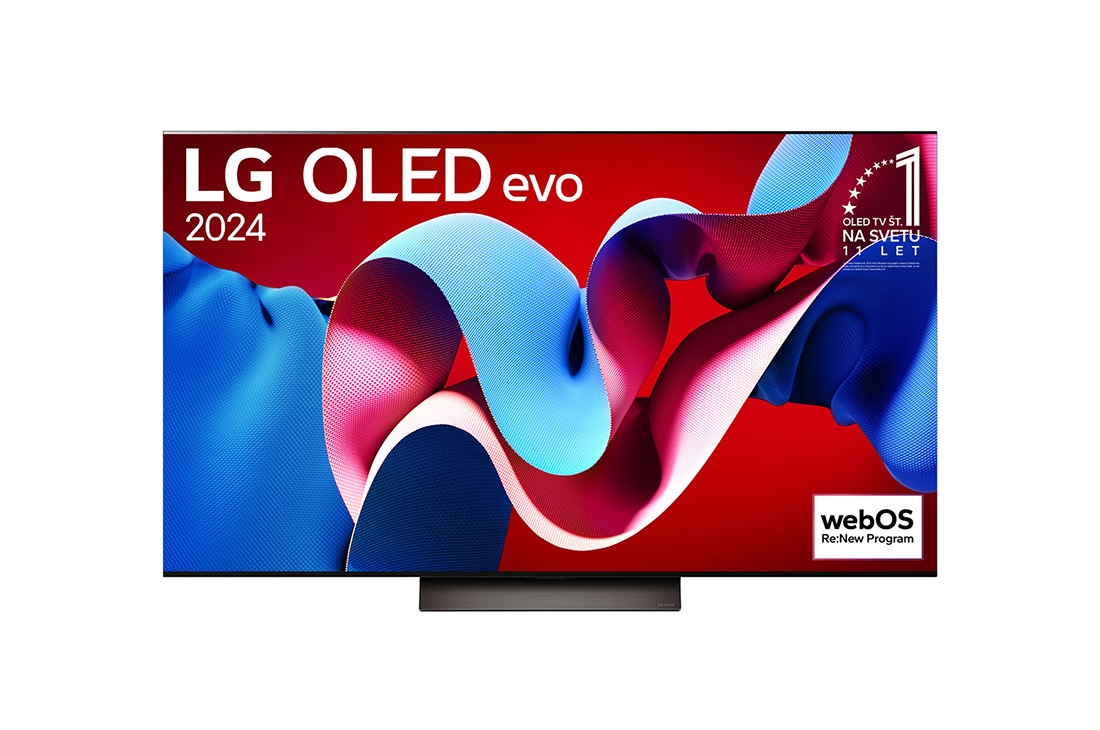 LG 55-inčni LG OLED evo C4 4K Smart TV 2024, Prikaz spreda uređaja LG OLED evo TV, OLED C4, 11 godina br. 1 u svetu, logo OLED amblema na ekranu, OLED55C41LA