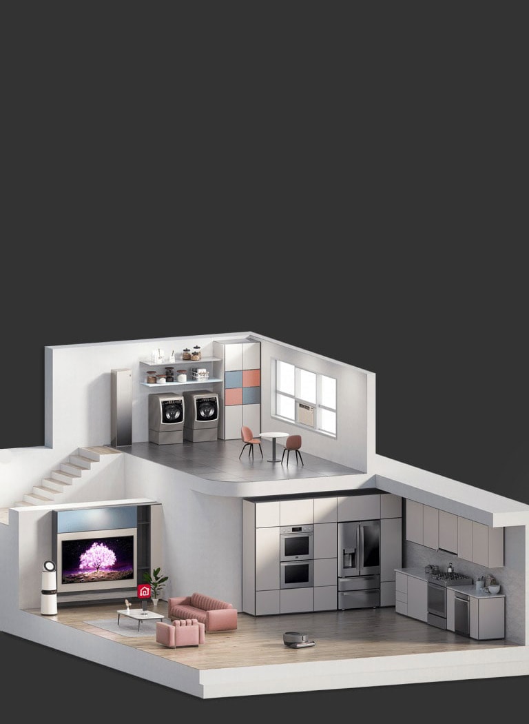 На изображении показан вид в разрезе модели дома с несколькими комнатами.