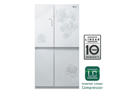 LG Двухкамерный холодильник LG TOTAL NO FROST Side by Side. Высота 179СМ. Цвет: белый с цветочным узором, GR-M247QGMH