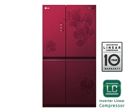 LG Двухкамерный холодильник LG TOTAL NO FROST Side by Side. Высота 179СМ. Цвет: красный с цветочным узором, GR-M247QGMY
