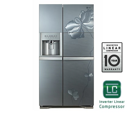 LG Двухкамерный холодильник LG TOTAL NO FROST Side by Side. Высота 179СМ. Цвет: серебристый с цветочным узором, GR-P247PGMK