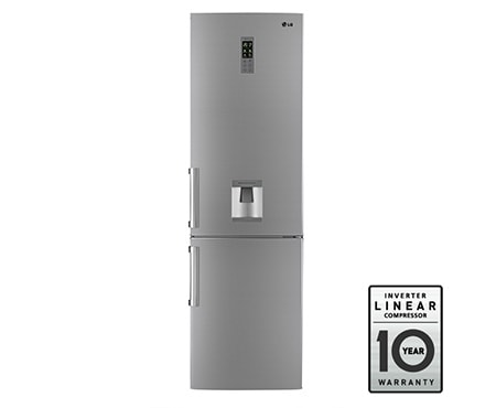LG Двухкамерный холодильник LG Total No Frost с диспенсером и ручкой легкого открывания. Высота 201см. Цвет: серебристый. Класс энергоэффективности А+, GW-F489ELQW