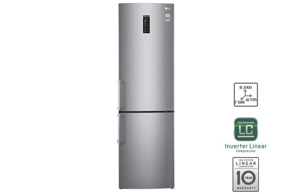 LG Холодильник LG c Инверторным Линейным компрессором, подключением к Wi-Fi и управлением через смартфон с приложением SmartThinQ, GA-B499YMQZ