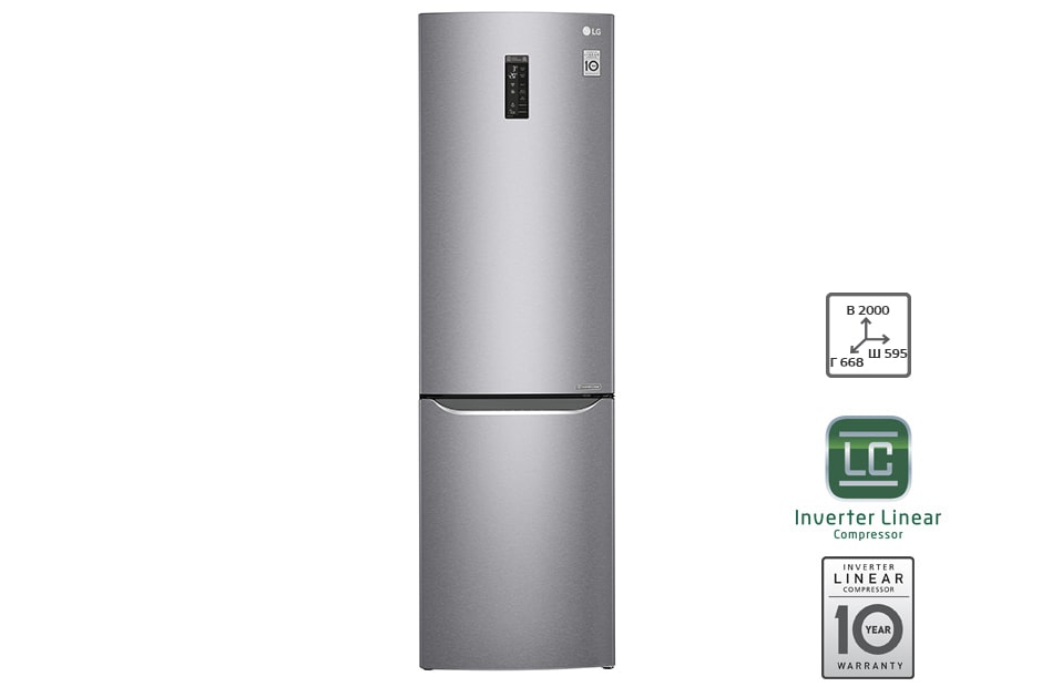 LG Холодильник LG c Инверторным Линейным компрессором, подключением к Wi-Fi и управлением через смартфон с приложением SmartThinQ, GA-B499SMKZ