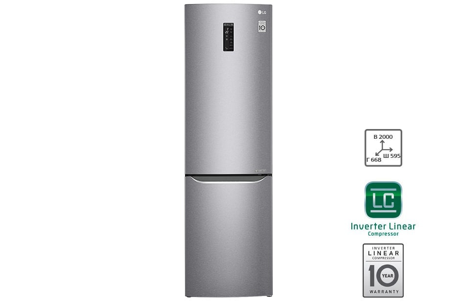 LG Холодильник LG c Инверторным Линейным компрессором, подключением к Wi-Fi и управлением через смартфон с приложением SmartThinQ, GA-B499SMQZ