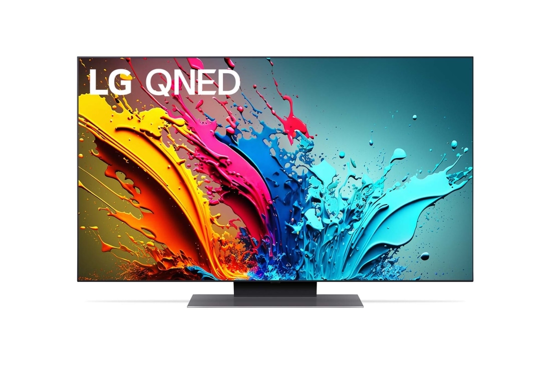 LG 4K телевизор 50'' LG 50QNED86T6A, Вид спереди на телевизор LG QNED, QNED85 с текстом LG QNED, 2024 и логотипом webOS Re:New Program на экране, 50QNED86T6A