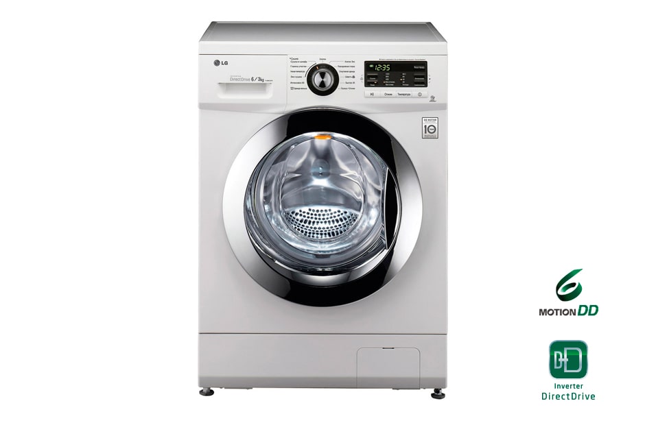 LG Узкая стиральная машина со встроенной функцией сушки, прямым приводом и технологией ''6 движений заботы'', F1296CDP3