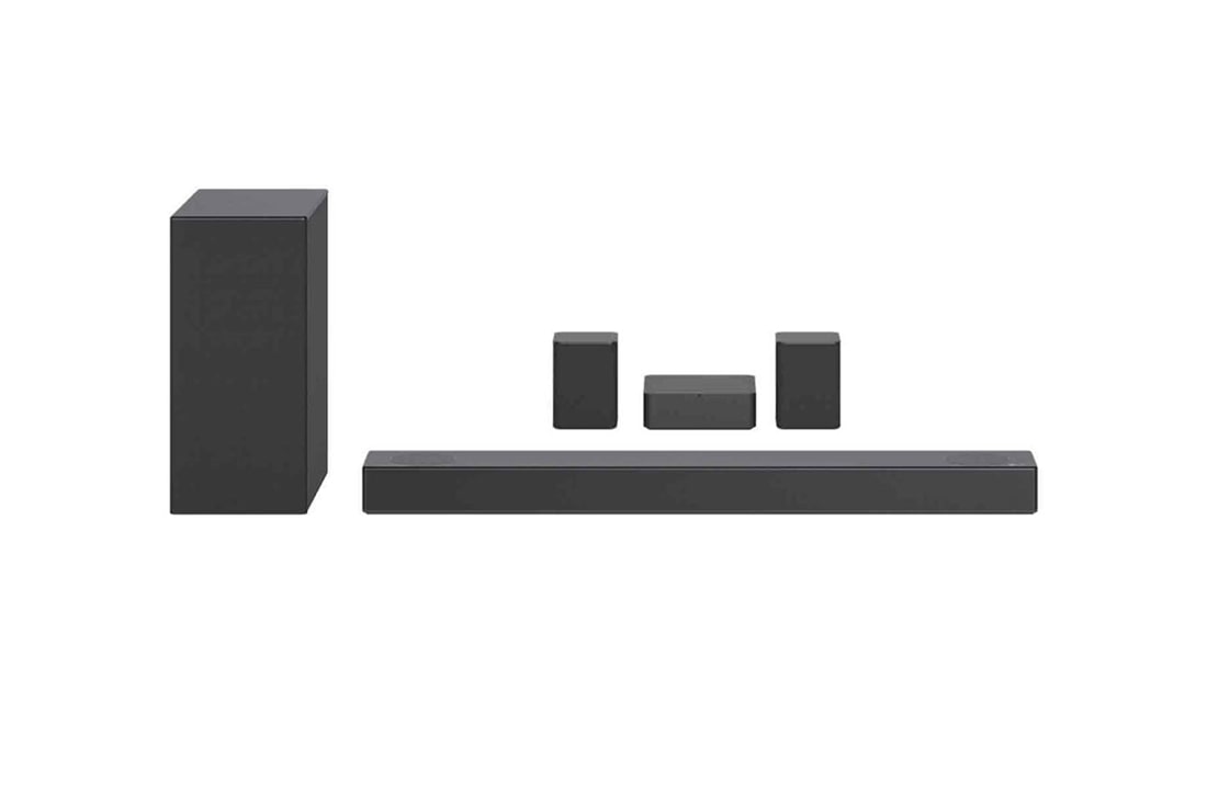 LG Soundbar S75QR, Diagonal vy av soundbaren och bakre högtalaren, S75QR