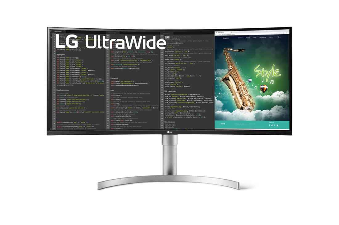 LG 35-palcový zakrivený monitor UltraWide™ s rozlíšením QHD a podporou formátu HDR VA, pohľad spredu, 35WN75CN-W