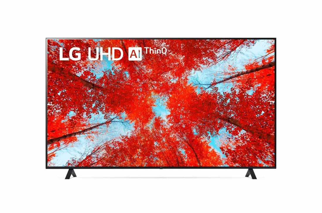 LG  75'' LG UHD TV, webOS Smart TV, Pohľad spredu na televízor LG s rozlíšením UHD s ilustračným obrázkom a logom produktu, 75UQ90003LA