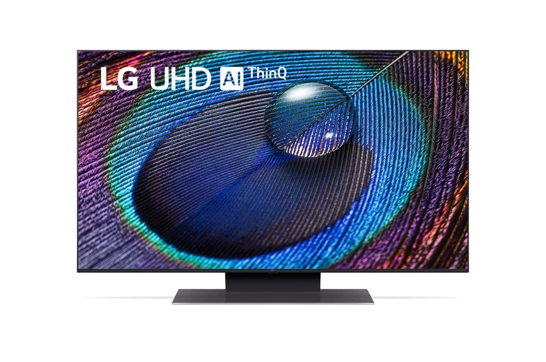 LG 43-palcový televízor Smart TV LG UHD UR91 s rozlíšením 4K, 2023, Pohľad spredu na televízor LG UHD TV, 43UR91003LA