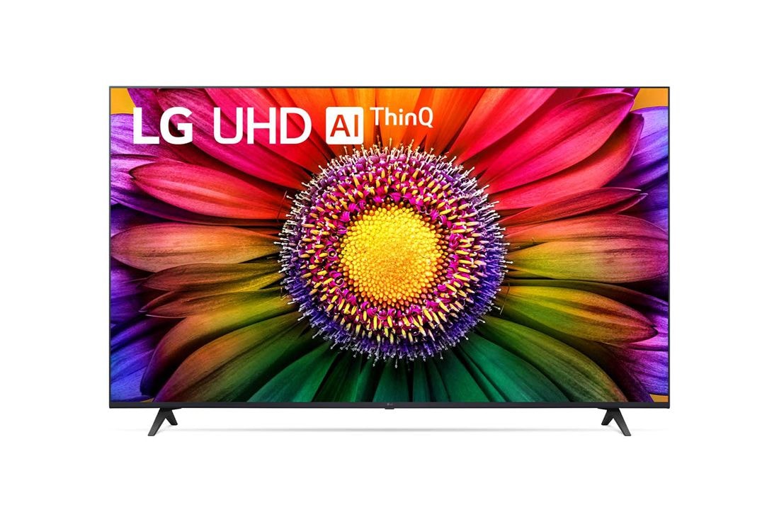 LG 65-palcový televízor Smart TV LG UHD UR80 s rozlíšením 4K, 2023, Pohľad spredu na televízor LG UHD TV, 65UR80003LJ