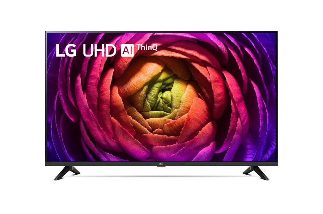 LG 65-palcový televízor Smart TV LG UHD UR73 s rozlíšením 4K, 2023, Pohľad spredu na televízor LG UHD TV, 65UR73003LA