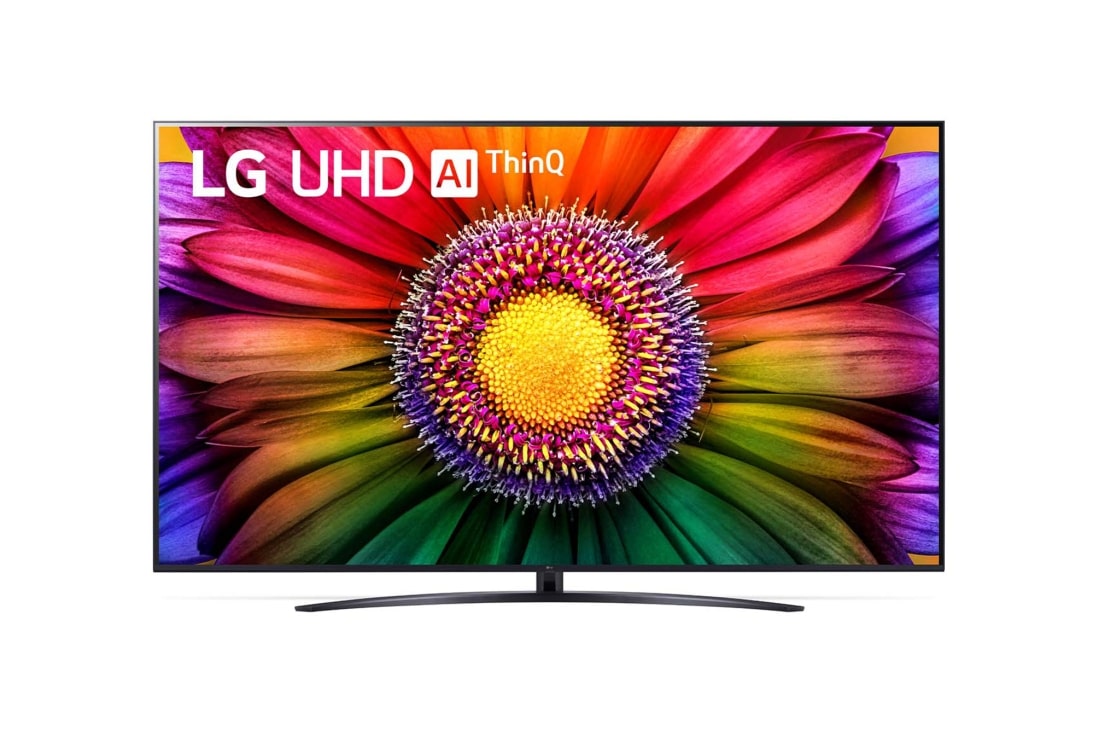 LG 86-palcový televízor Smart TV LG UHD UR81 s rozlíšením 4K, 2023, Pohľad spredu na televízor LG UHD TV, 86UR81003LA