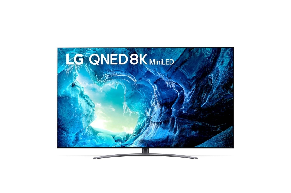 LG 65'' LG QNED TV, webOS Smart TV, Pohľad spredu na televízor LG QNED s ilustračným obrazom a logom produktu, 65QNED963QA