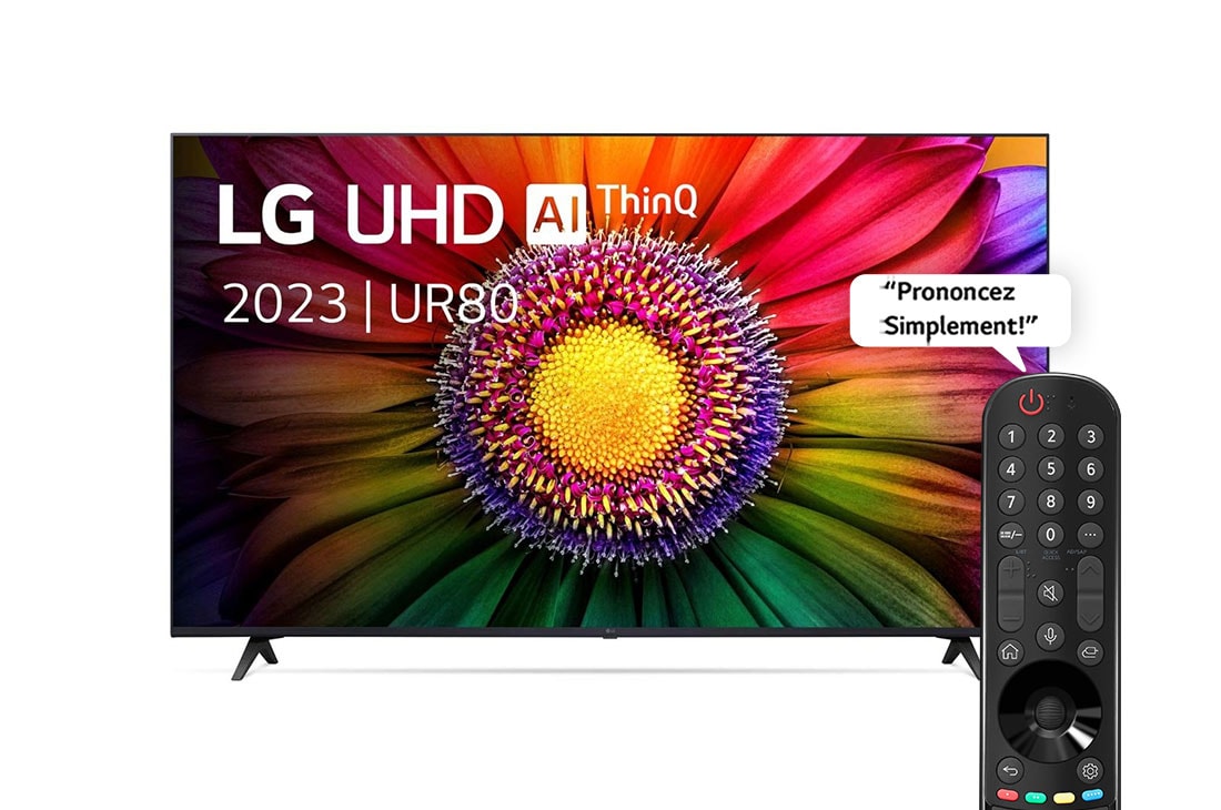 LG UHD UR80 75'' 4K Smart TV 2023, Vue avant du téléviseur UHD de LG, 75UR80006LJ