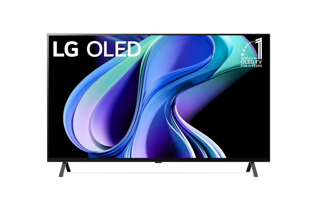 LG Smart TV 2023 LG OLED A3 4K 55 pouces, Vue avant du LG OLED et emblème 11 Years World No.1 OLED, OLED55A36LA